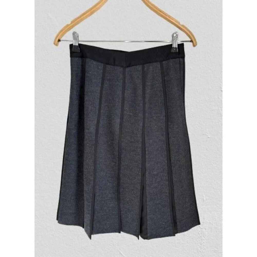 Anne Klein Womens Pleated A-Line Midi Skirt Black & Gray Wool-Blend Size Small